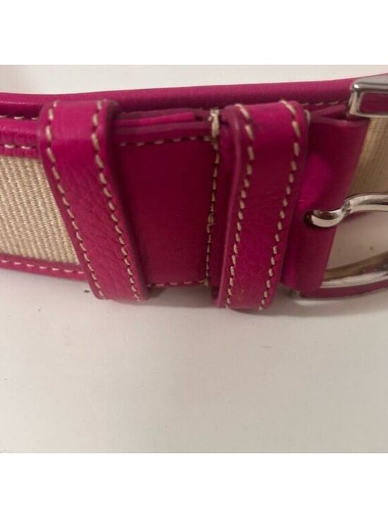 Prada Pink Tan Canvas Leather Belt Size 90/36 Made In Italy Silver Buckle 1C3150 Prada Pink Tan Canvas Leather Belt Size 90/36 Made In Italy  main image 4